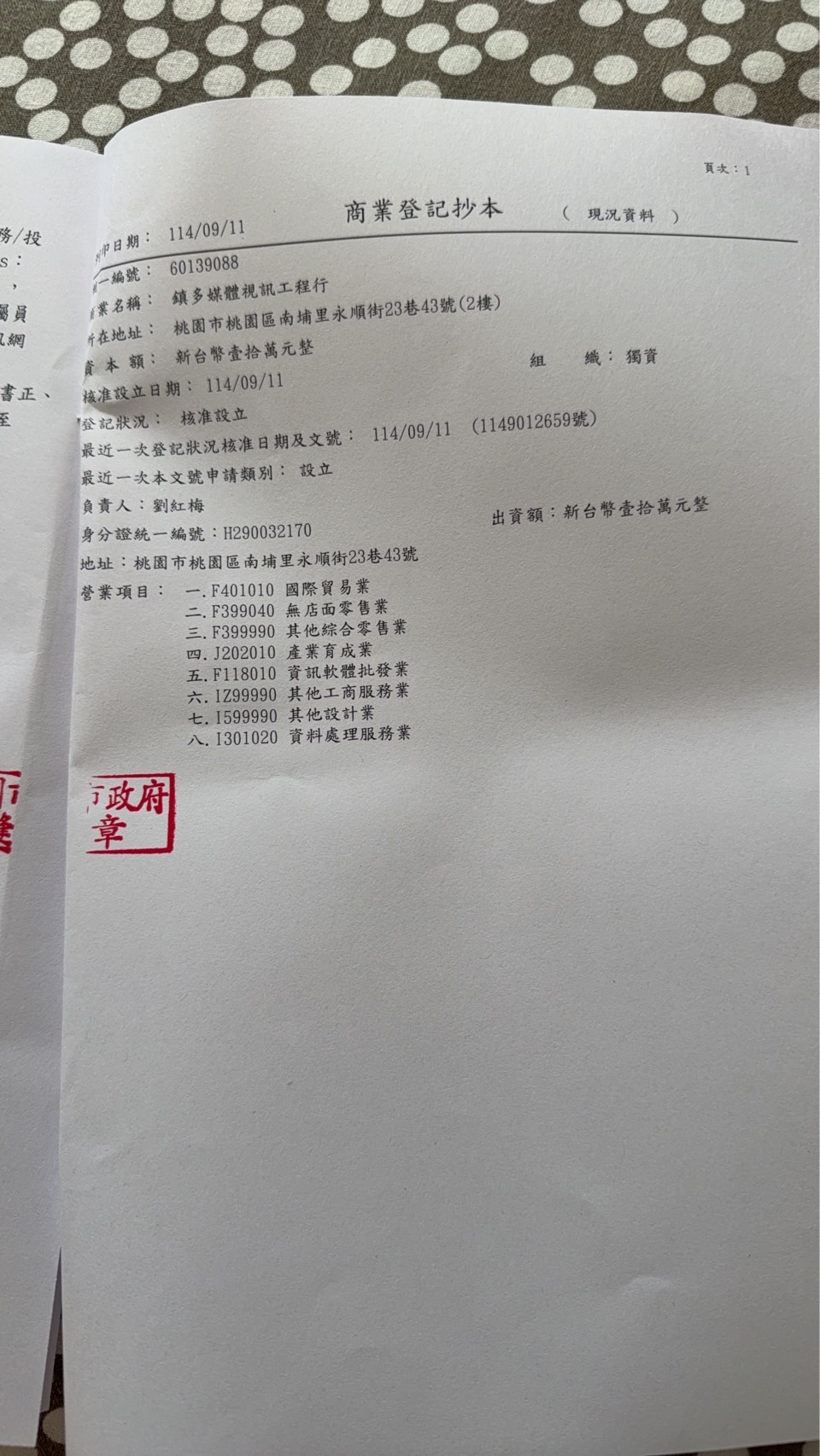 Commercial Registration Certificate Transcript
